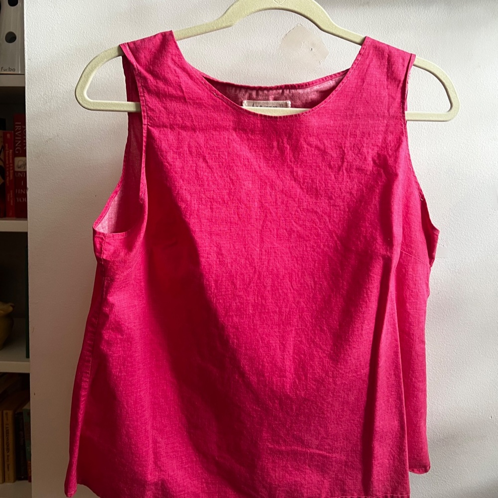 Hot Pink Linen Tank with Cross-over Back One of a kind